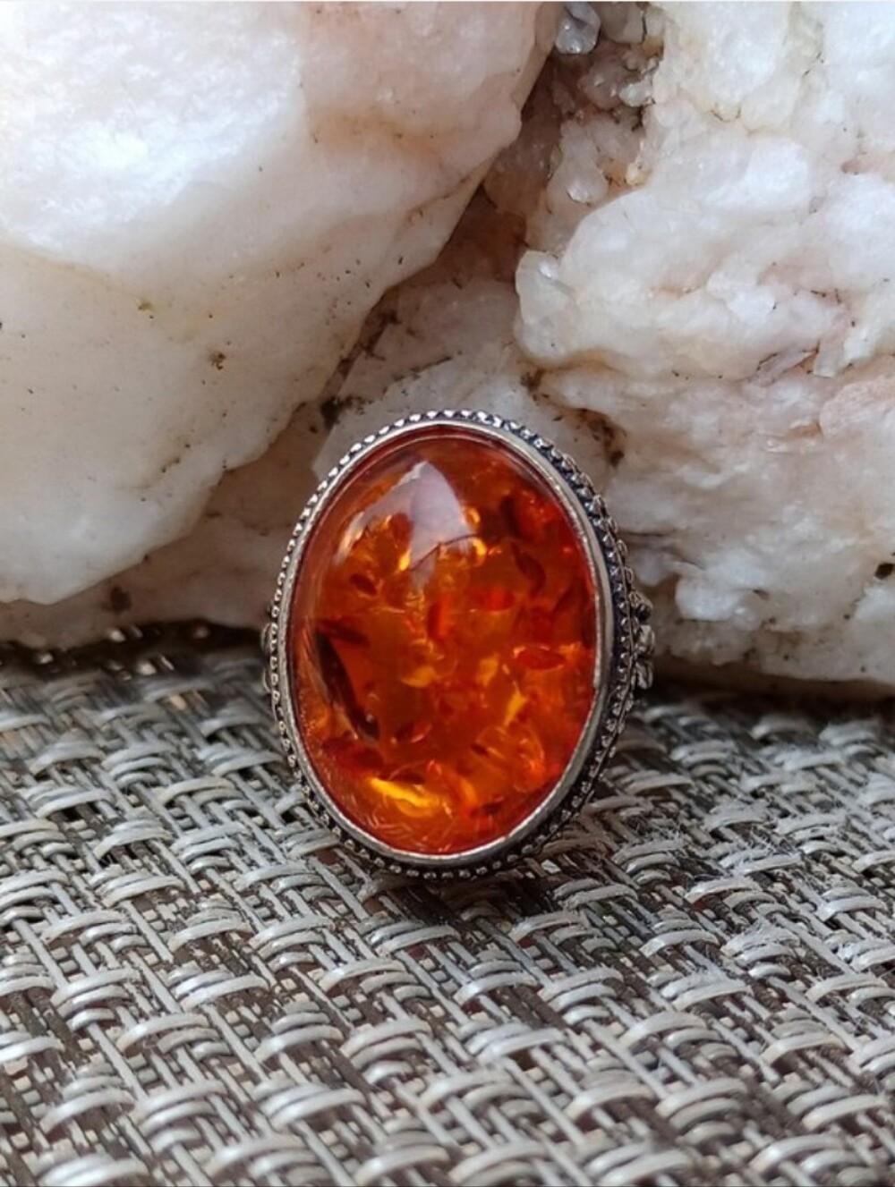 Natural Baltic Amber Oval Antique Style 925 Sterling Silver Ring Sz 7.75